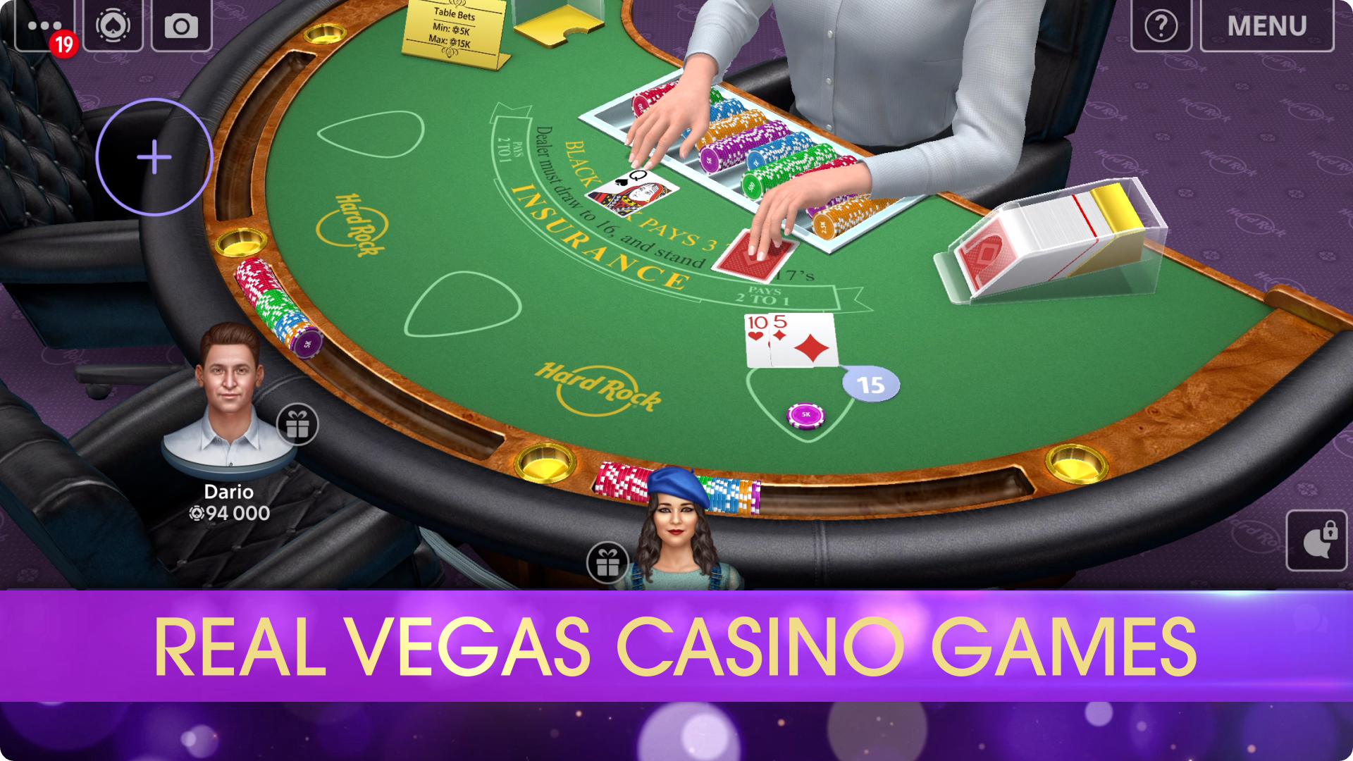 Hard Rock Blackjack virtual table game with dealer