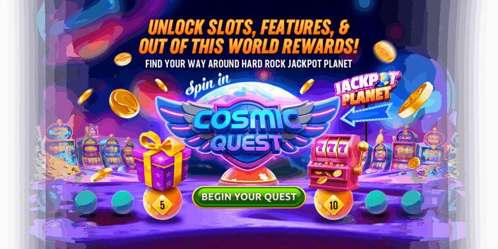 Hard Rock Jackpot Planet Cosmic Quest onboarding screen