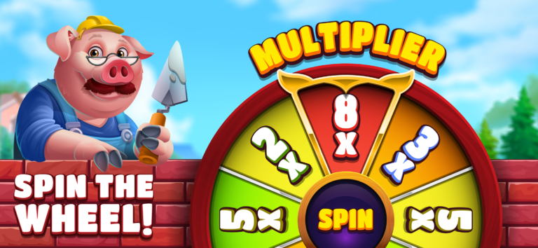 3 Lucky Pigs multiplier wheel with the builder pig and visible multiplier segments