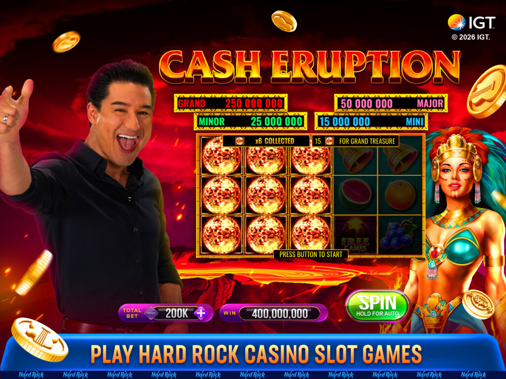 Cash Eruption mobile slot artwork in Hard Rock Jackpot Planet
