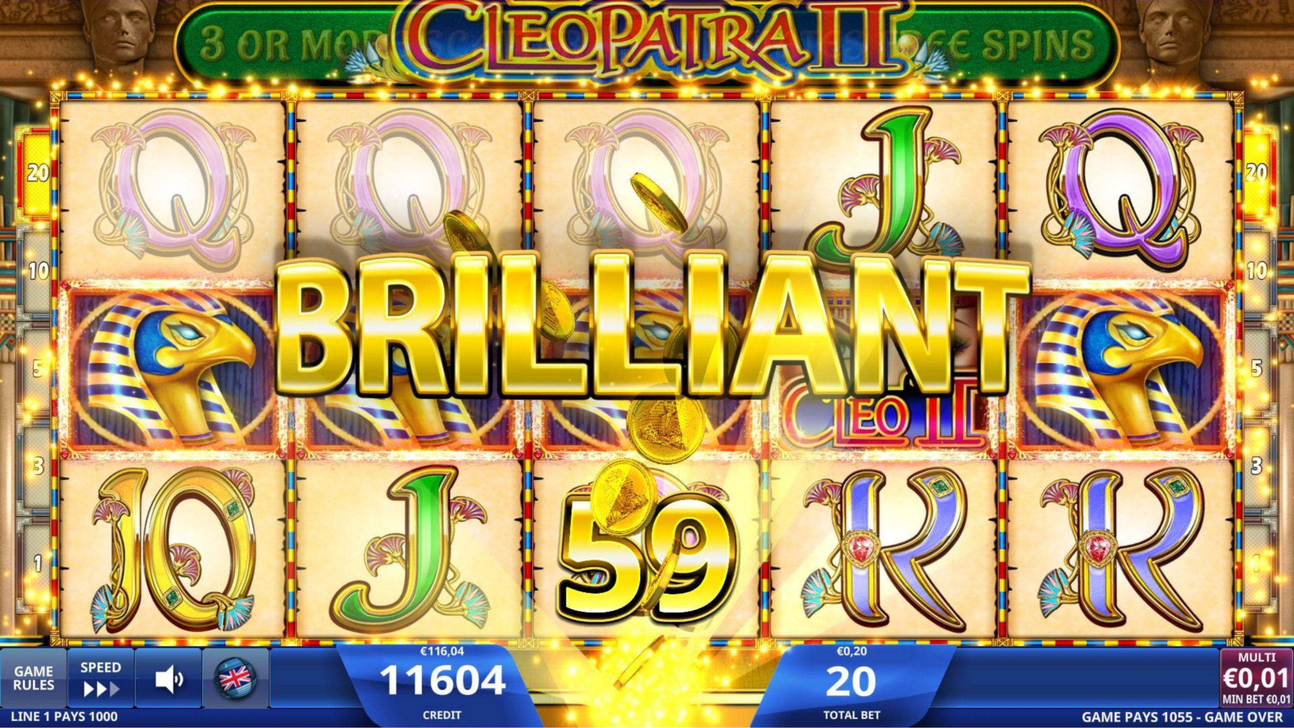 Cleopatra II mobile slot reels in a Hard Rock social casino game