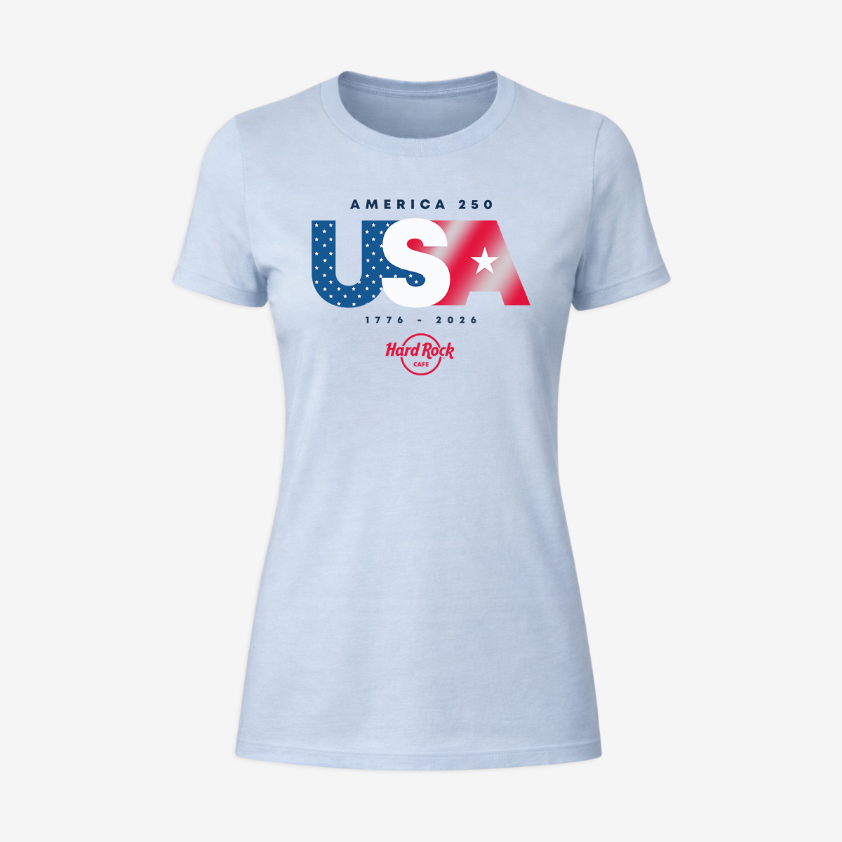 Ladies Fit America 250th Anniversary Foil Tee in Light Blue image number 1