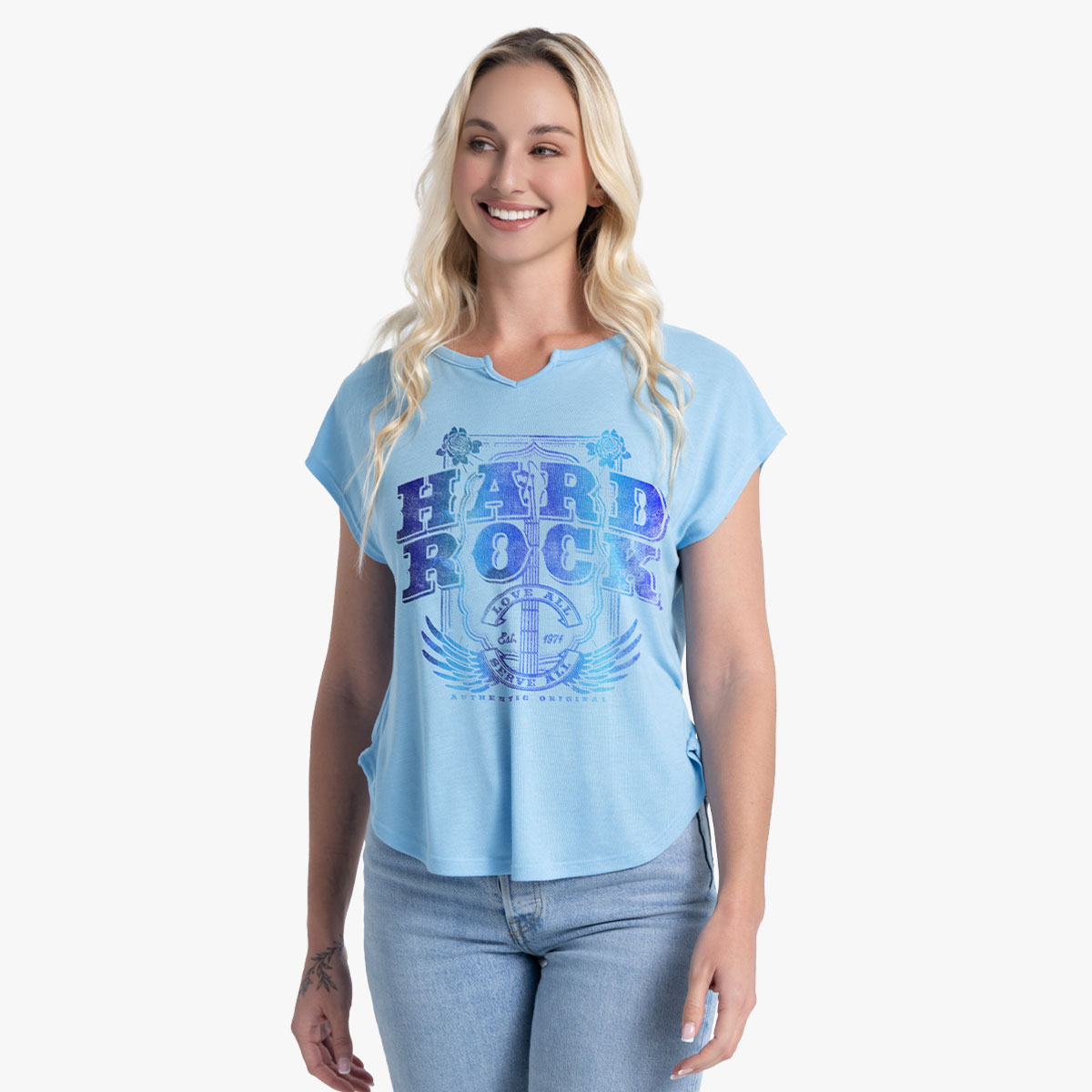 Cross Guitars Dreamboat V-Neck Tee in Summer Sky image number 1