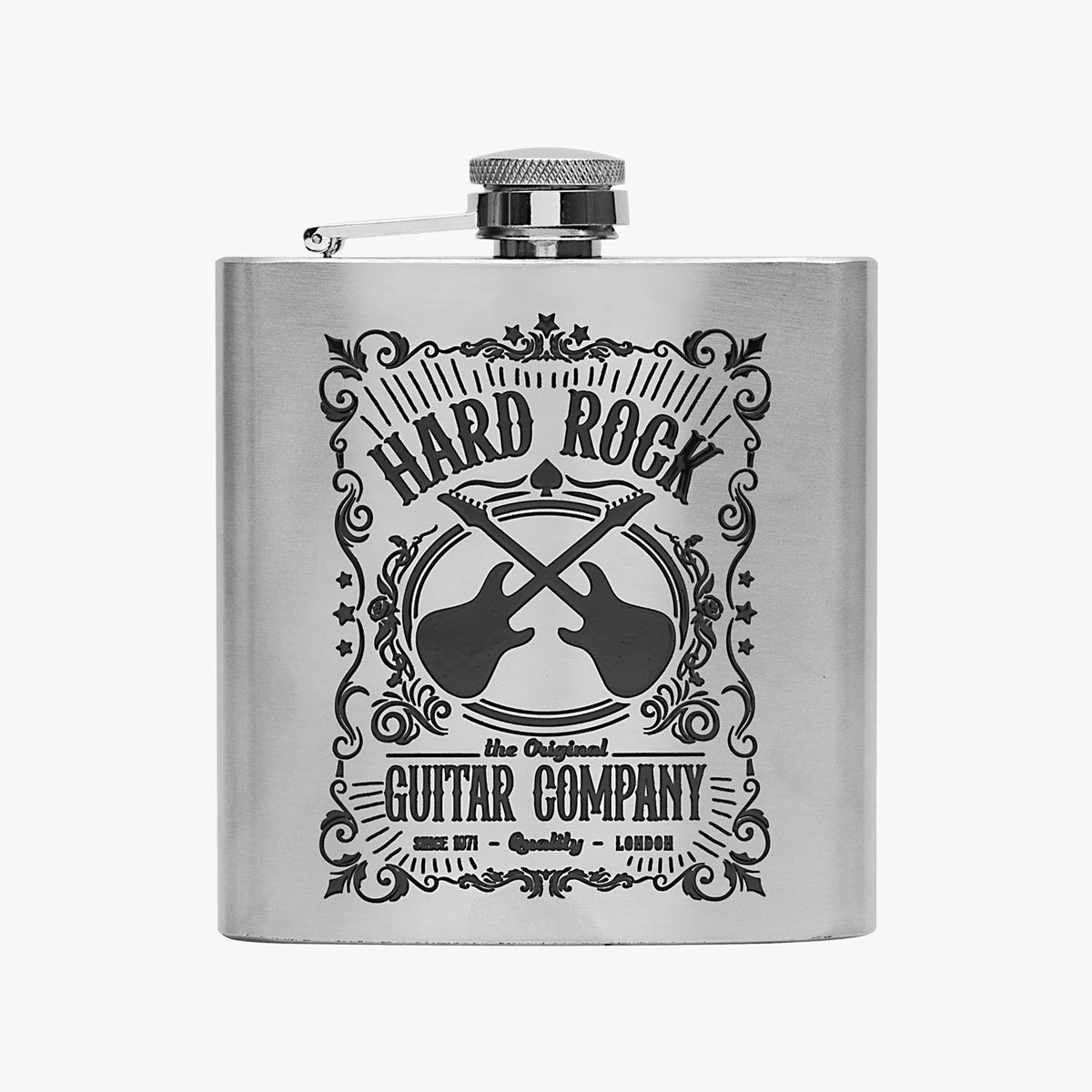 Guitar Company Flask, front view with clear view of graphic design.  image number 4